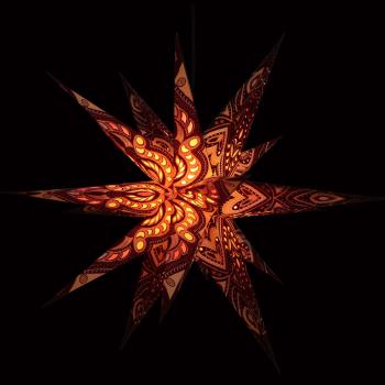 GANESHA MULTI braun/ kupferglitter  - 3D Faltbarer Leuchtstern, Weihnachtsstern aus Papier mit 18 Spitzen, 60 cm